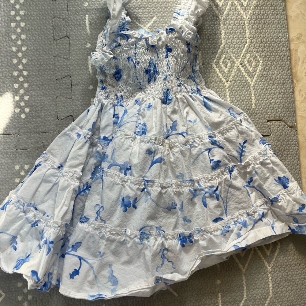 Hill House White and Blue Botanical Ellie Kids Nap Dress